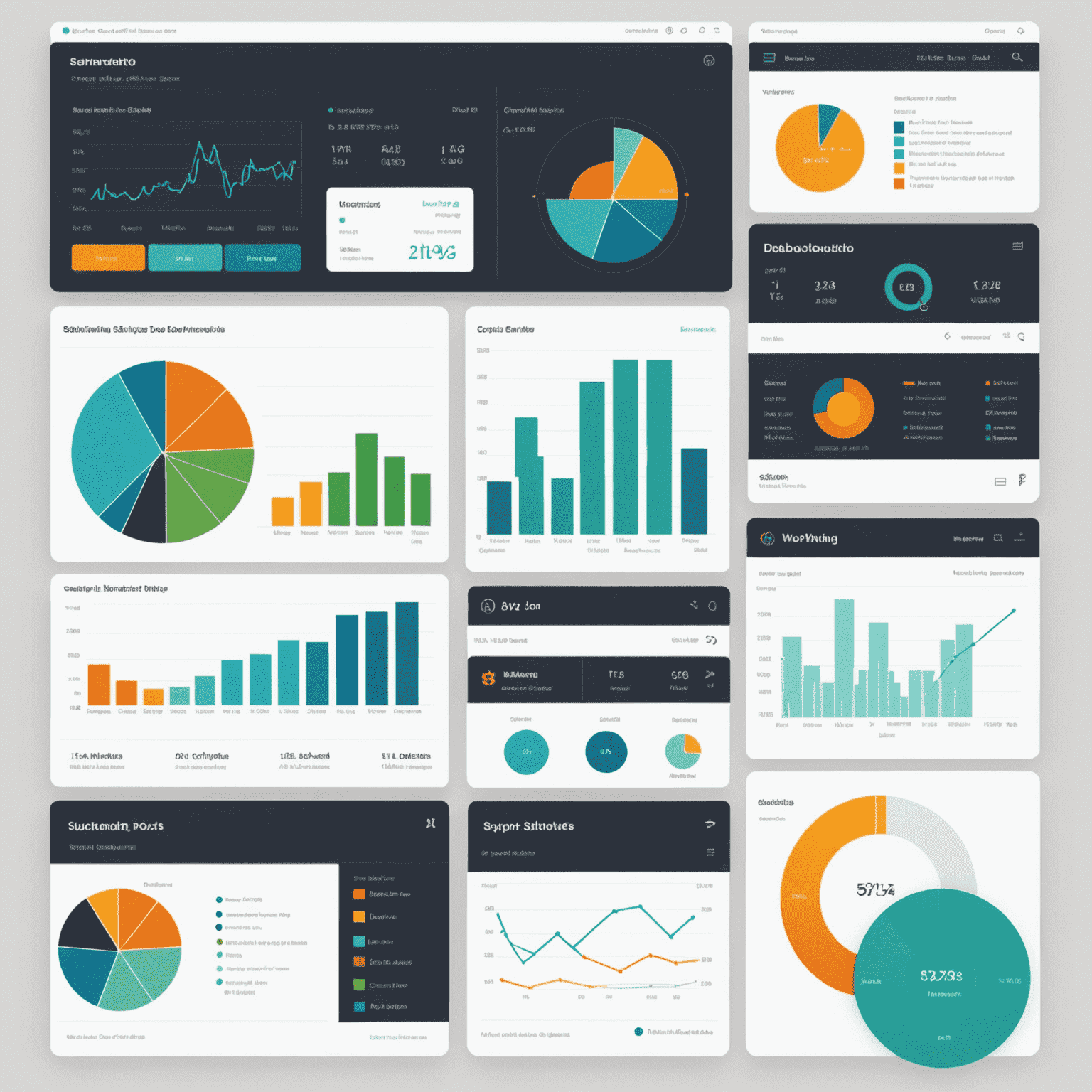 Imagen que muestra un dashboard interactivo con varios tipos de gráficos y visualizaciones de datos creados con D3.js y Chart.js. El dashboard incluye gráficos de barras, gráficos de líneas, gráficos circulares y un mapa interactivo, todos con una estética minimalista y colores que siguen la paleta del sitio web.