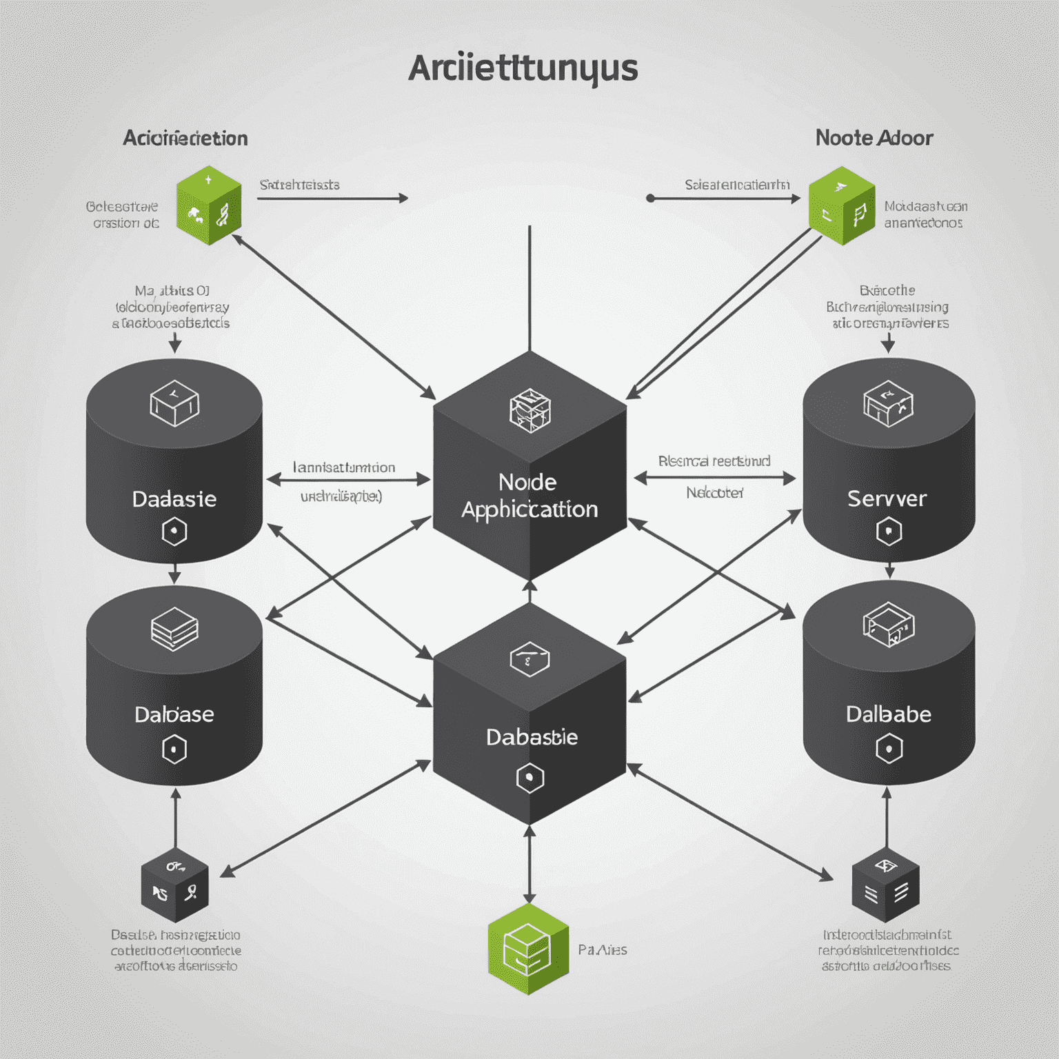 Diagrama de arquitectura de una aplicación Node.js, mostrando la interacción entre el servidor, la base de datos y los clientes