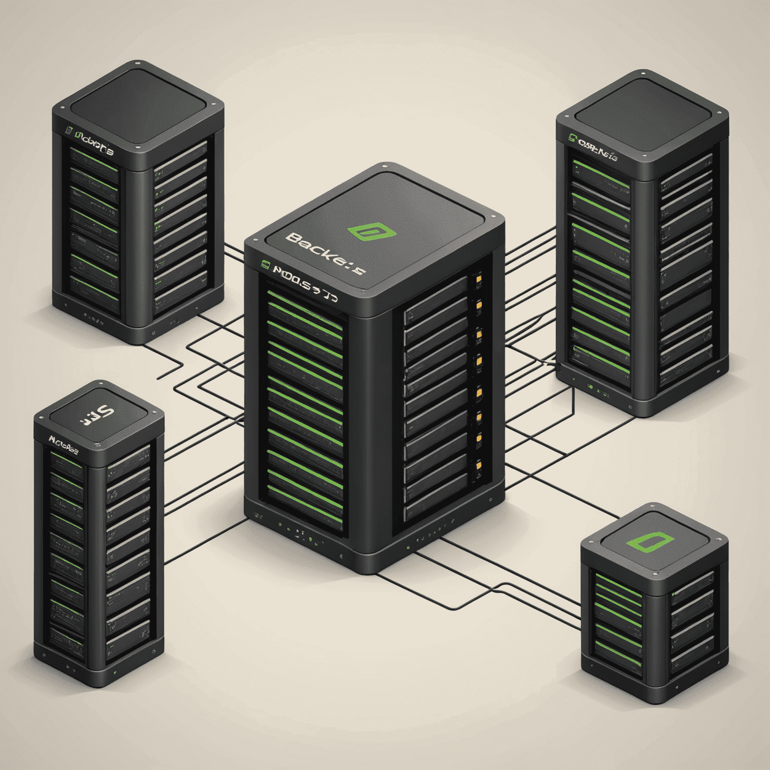 Imagen que representa el desarrollo backend con Node.js, mostrando servidores y bases de datos